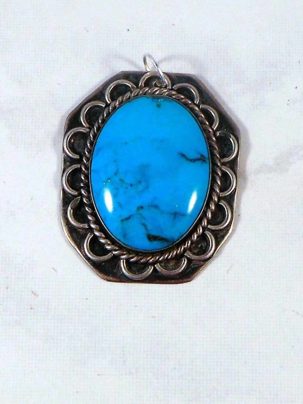 Large Turquoise Pendant Done in Sterling Silver For Her or Him